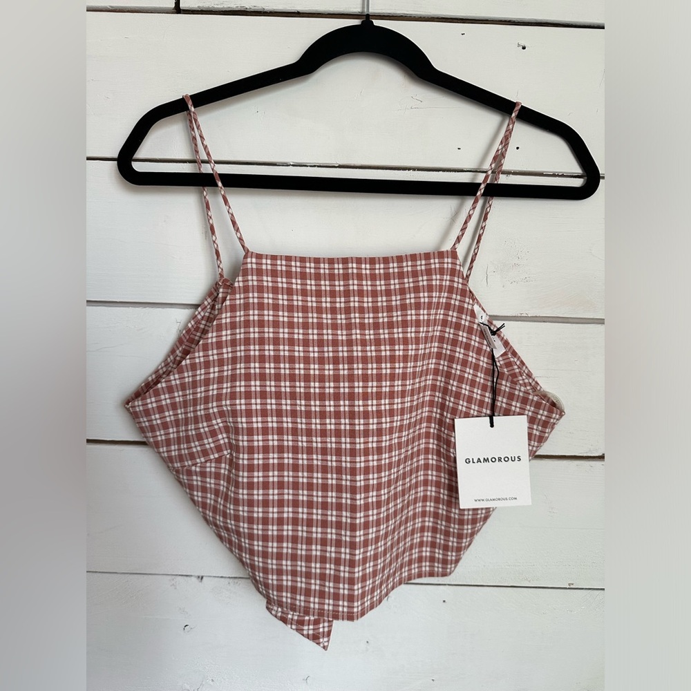 Glamorous Gingham Square Tie Back Crop Top